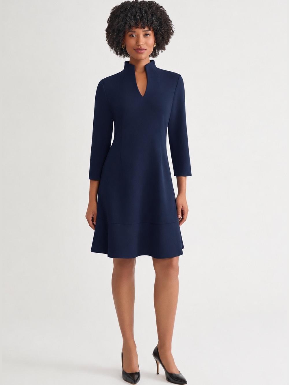 Ming Wang Stretch Deco Crepe Funnel Neck Midi Dress Size S Cocktail Shift Dress